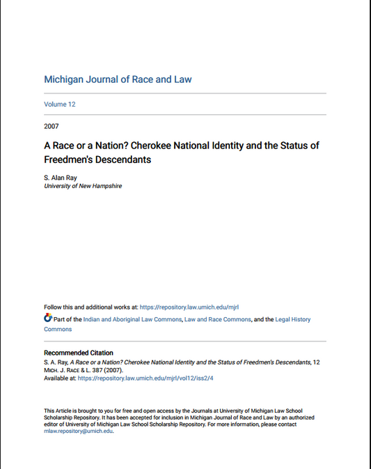 A Race or a Nation Cherokee National Identity and the Status of Freedmen's Descendants