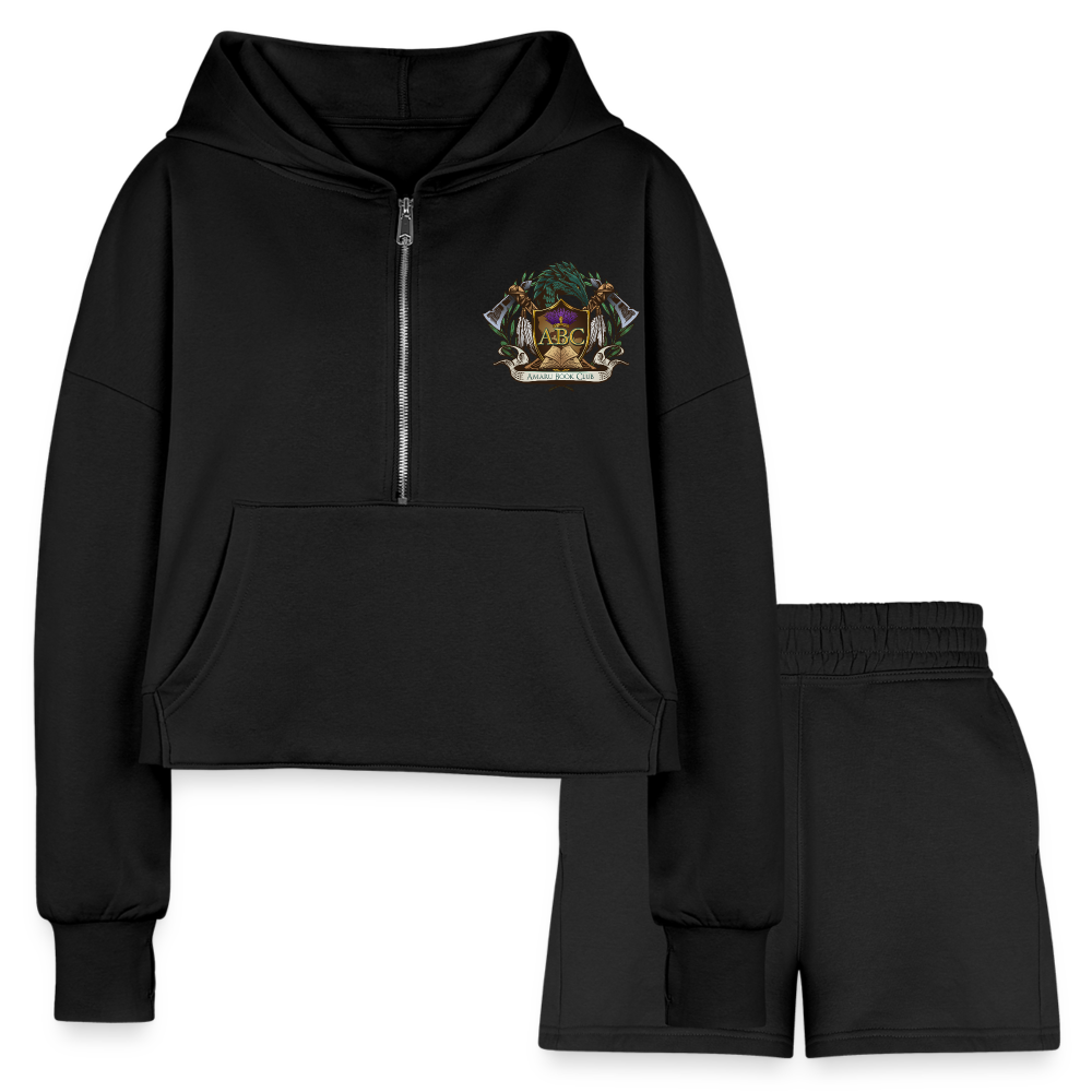 Women’s Cropped Hoodie & Jogger Short Set - black